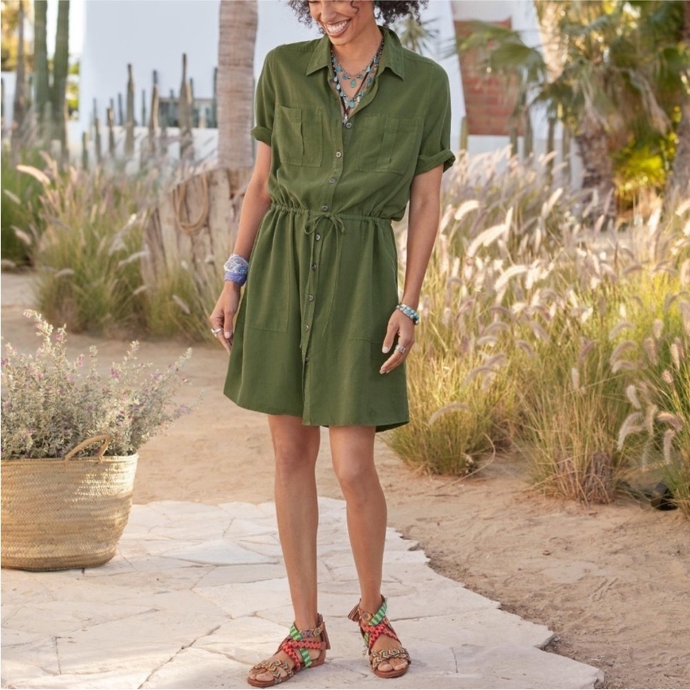 Sundance Hartford Tie Waist Shirt Dress Chive Green NWT XL